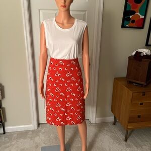 Boden Red and White Patterned Pencil Skirt